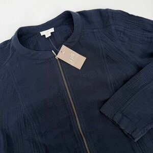 J. Jill Navy Blue 100% Cotton Crinkle Gauze Full Zip Jacket Small NWT